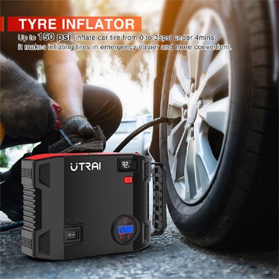 בוסטר התנעה 2000A חזק במיוחד עד 8 טון 24000Mah כולל קומפרסור ופנס עוצמתי מתאים לרכב דיזל ובנזין כבד