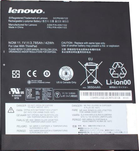 סוללה מקורית למחשב נייד Lenovo ThinkPad Helix סוללה מקורית לנייד לנובו טינקפד היילקס, מקט סוללה:3ICP6/46/122, 45N1102,45N1103 סוללה מקורית למחשב נייד Lenovo ThinkPad Helix