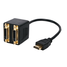 כבל מפצל HDMI זכר - 2xDVI-D נקבה מוזהב