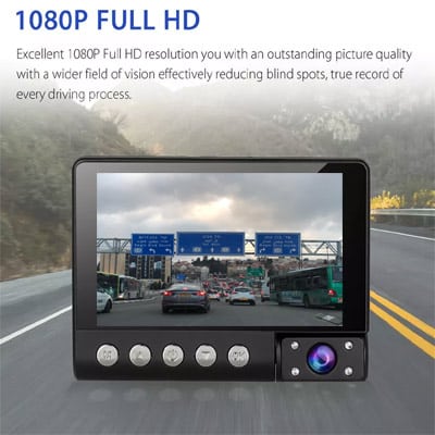 מצלמת רכב בעברית מומלצת 2023 שלוש עדשות 1296P מסך IPS חדשני 4 אינץ