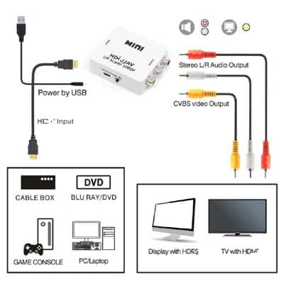 ממיר טרנסקודר HDMI to RCA composite scaler,HDMI לטלויזה ממיר כבלים YES הוט לחיבור מ HDMI ל RCA/Composite