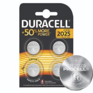 רביעיית סוללת כפתור CR2025 ליתיום מבית Duracell לשעונים, מחשבונים, שלטים ועוד