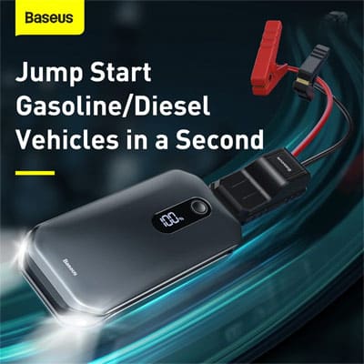 בוסטר התנעה באזוס Baseus 1000A מצוין לרכבי דיזל ורכב היברידי עד 7000סמ"ק 3000 דיזל גימור אפור מתכתי