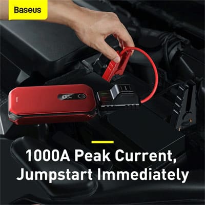 בוסטר התנעה באזוס Baseus 1000A מצוין לרכבי דיזל ורכב היברידי עד 7000סמ"ק 3000 דיזל גימור אדום מתכתי