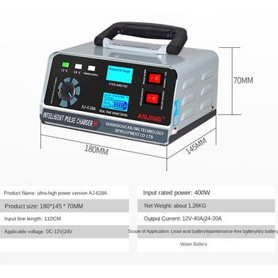 מטען חכם למצברים 12V וגם 24V  מתאים לכל סוגי המצברים ג'ל ליתיום AGM וחומצה הספק 12V/30A  24V/15A