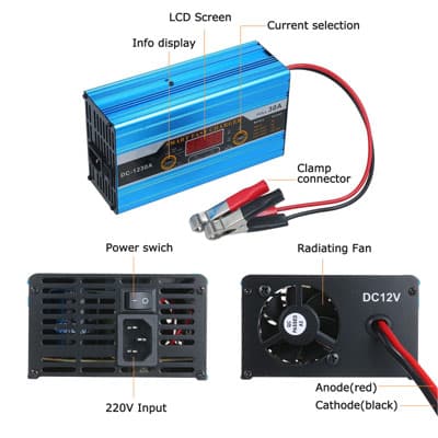 מטען למצבר 12V 30A מתאים לכל סוגי המצברים ג'ל AGM וחומצה הספק 12V/30A