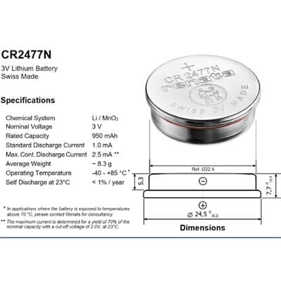 סוללת כפתור ליתיום תעשייתית Renata CR2477N 3V 950mAh CR2477