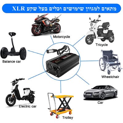 מטען קלנועית אפיקים ועוד לכיסא גלגלים חשמלי ולכל מטרה 24V 5A מטען חכם אוטומטי XLR הספק 5A