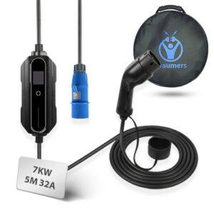 מטען נייד חכם לרכב חשמלי חד פאזי (7KW) בעל הספק משתנה חיבור סיקון Braumers 1-Phase EV Charger 7KW-(32A)