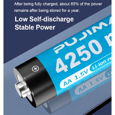 רביעיית סוללות ליתיום AA נטענות במתח של 1.5V מבית PUJIMAX בנפח עצום של Lithium AA 4250mWh