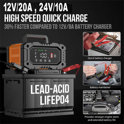 מטען למצברים 20A 12V /10A 24V לכל סוגי המצברים במתח 12V וגם 24V למצבר רכב,סירה,אופנוע משאית ועוד לכל סוגי המצברים גם ליתיום